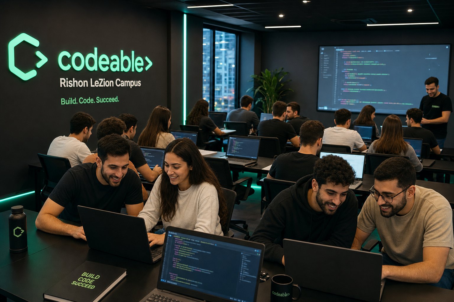 Students coding in classroom